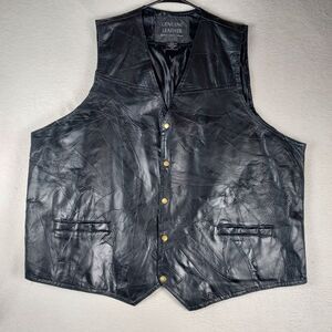 Navarre Leather Patchwork Vest Mens 4X Black Snap Front Biker Genuine